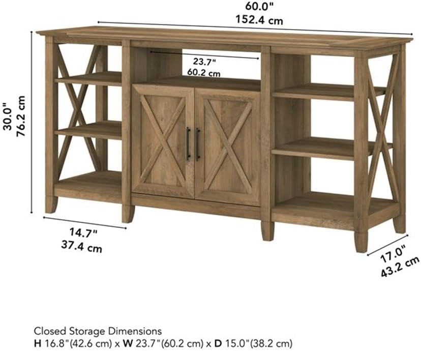 Bush Home Key West Tall TV Stand for 65 Inch TV in Reclaimed Pine, Farmhouse Entertainment Center with Storage