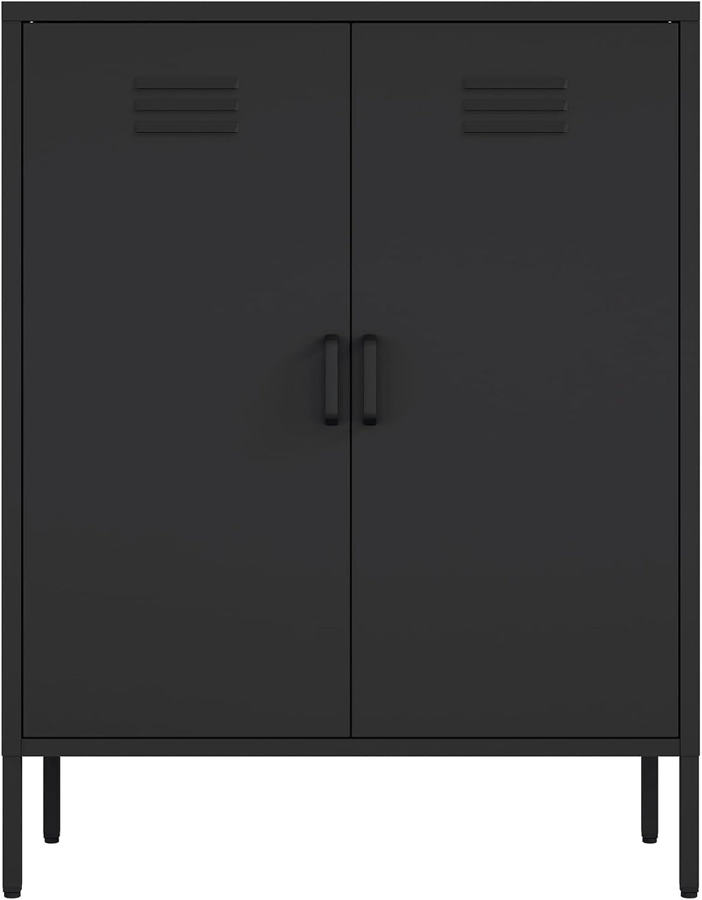 Manhattan Comfort Naomi Modern Metal Accent Cabinet, Minimalist Storage Cabinet with Doors & Adjustable Shelves, Vented Doors, Sturdy Steel Build, Versatile & Multi-Purpose Home Furniture, Black