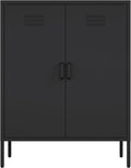 Manhattan Comfort Naomi Modern Metal Accent Cabinet, Minimalist Storage Cabinet with Doors & Adjustable Shelves, Vented Doors, Sturdy Steel Build, Versatile & Multi-Purpose Home Furniture, Black