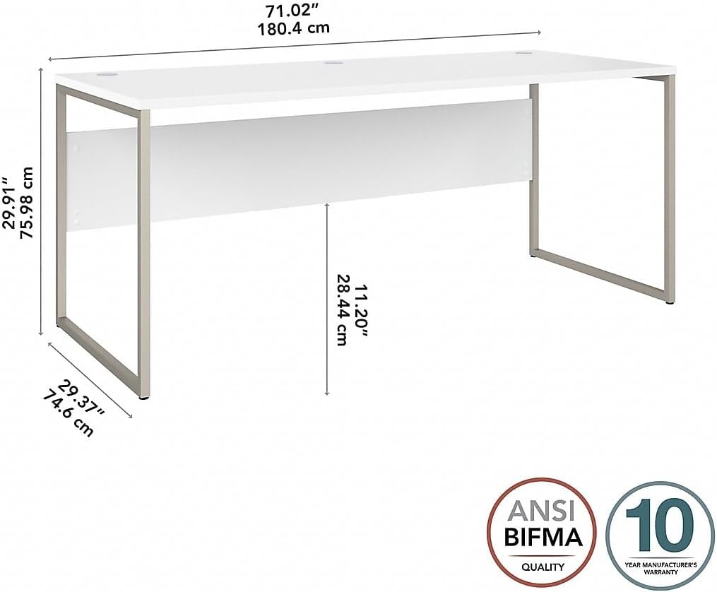 Bush Business Furniture Hybrid 72W x 30D Computer Table Desk with Metal Legs in White
