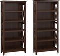 Bush Home Key West 5 Shelf Bookcase - Set of 2 | Tall Bookshelves in Bing Cherry | Sturdy Display Shelves for Library, Living Room, and Home Office