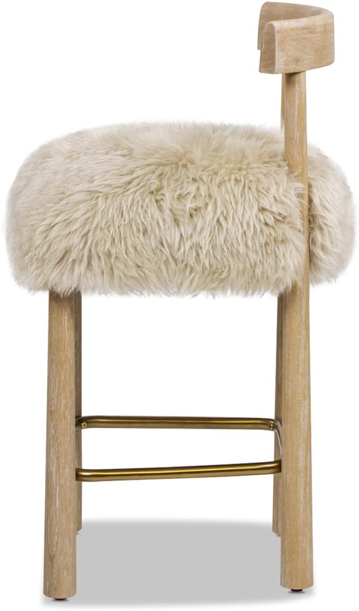 Jennifer Taylor Home Arden 27.5 Genuine Fur Counter Height Bar Stool, Natural Blonde Genuine Fur