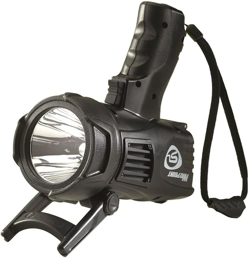 STREAMLIGHT Lightweight Rechargeable Long-Range 1000 Lumens Waypoint 300 Black Spotlight w/120V AC Charger with Waypoint Rechargeable/Super Siege 12V DC Cord