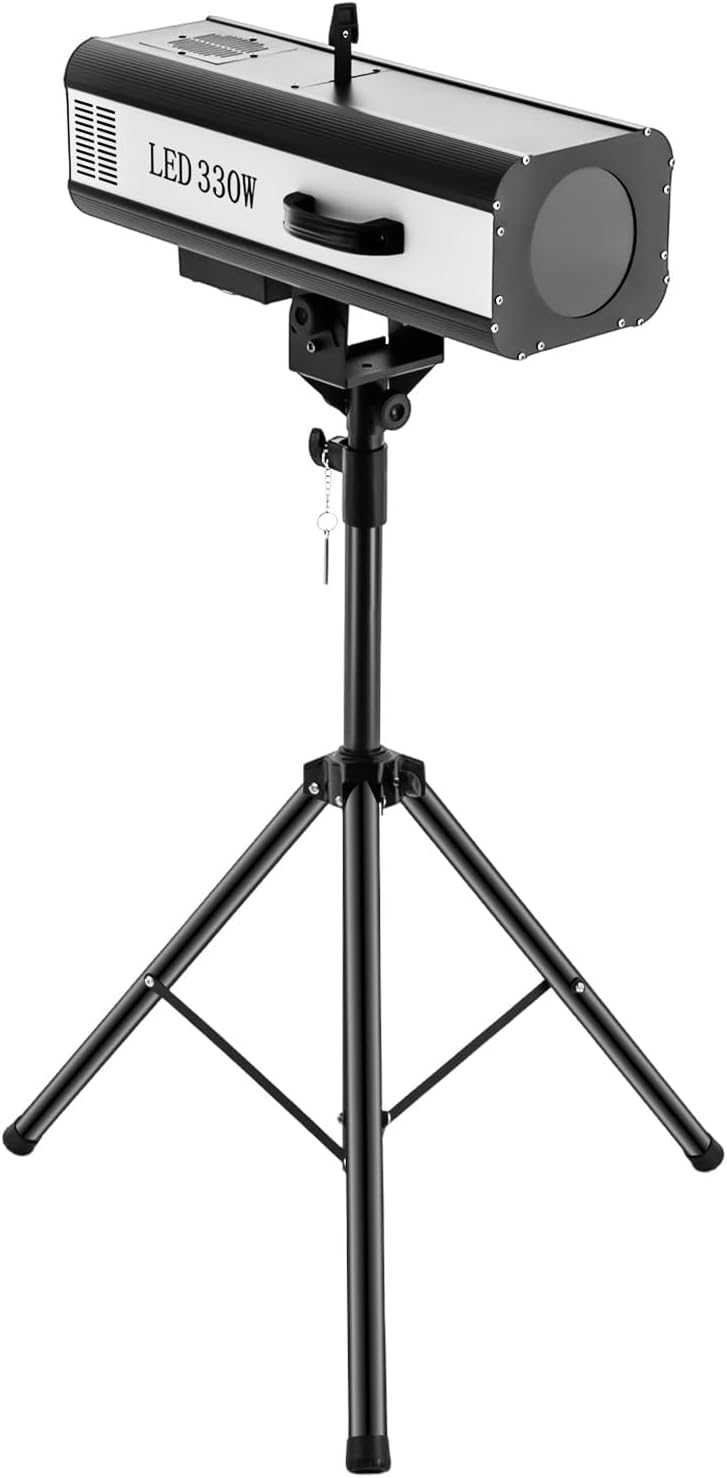 Stage Spotlight, 330W LED Follow Stage Spot Light with Stand 6 Colors Adjustable Aperture 4 Light Paths Manual Control Professional Focused Lamp 98.4ft Range for Theaters Disco Party (330W)