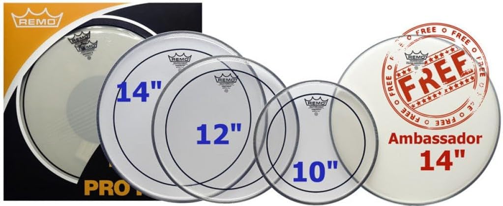 Remo 4-Piece Clear Pinstripe Standard Pro Pack with Free 14 in. Coated Ambassador Snare Drum Head