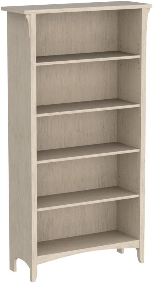 Bush Home Salinas Tall 5 Shelf Bookcase - Set of 2 in Antique White, Vertical Office Storage, Bookshelves for Home Workspace, Multi-Purpose Shelving Units