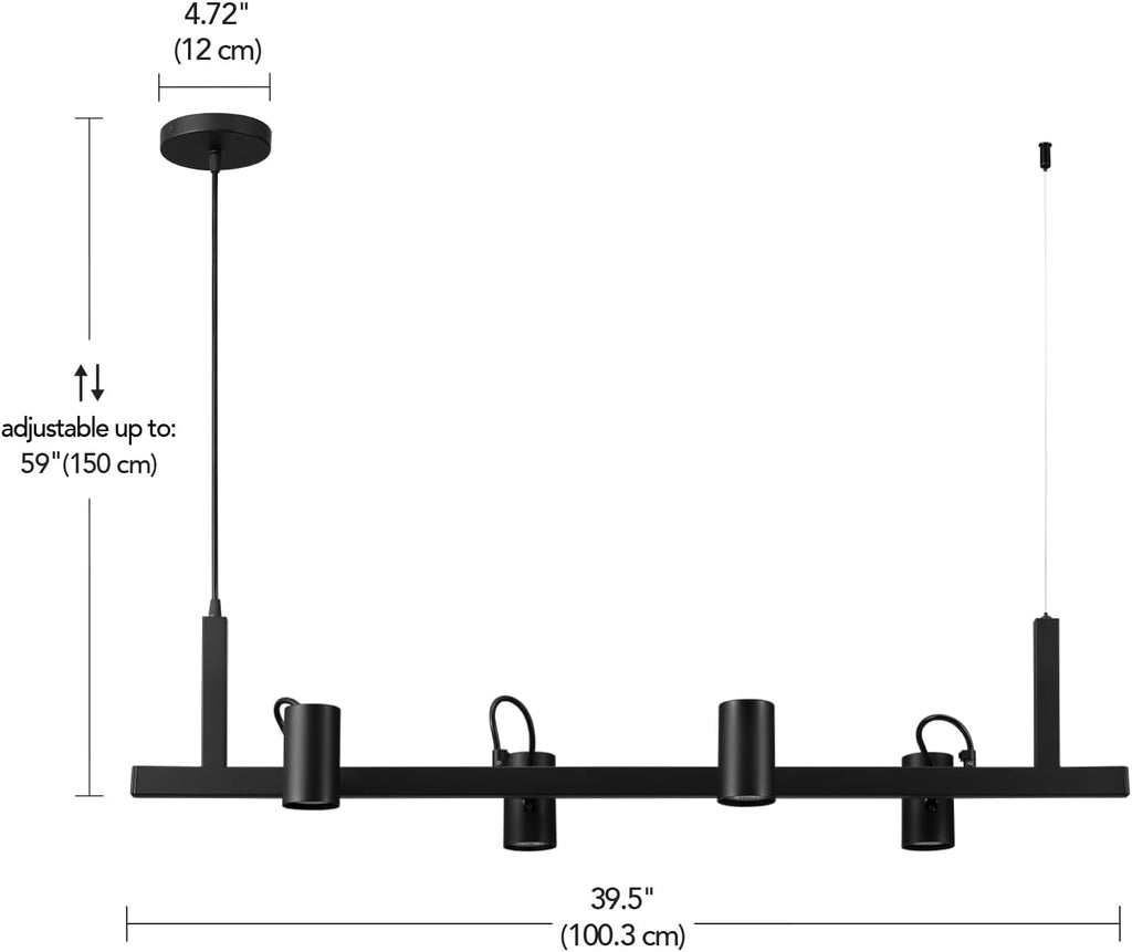 Globe Electric Suspended Track Lighting, 4-Light Adjustable Hanging Track Bar, Matte Black 40-Inch Dimmable Fixture for Modern Kitchen & Ceiling Lighting