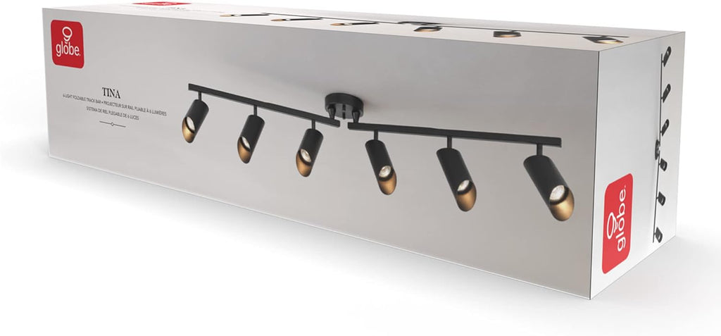 Globe Electric Foldable 6-Light Track Ceiling Light, Matte Black, Pivot Shades, GU10 Sockets