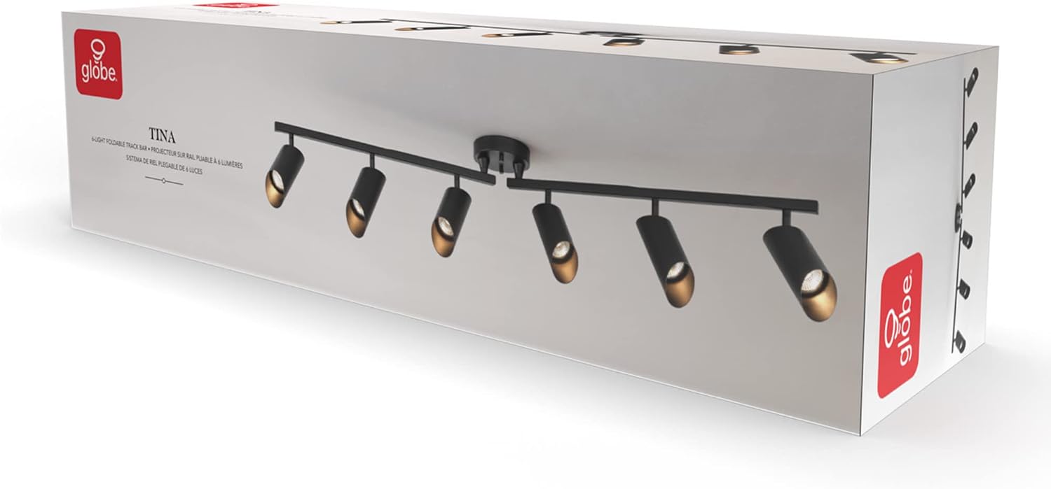 Globe Electric Foldable 6-Light Track Ceiling Light, Matte Black, Pivot Shades, GU10 Sockets