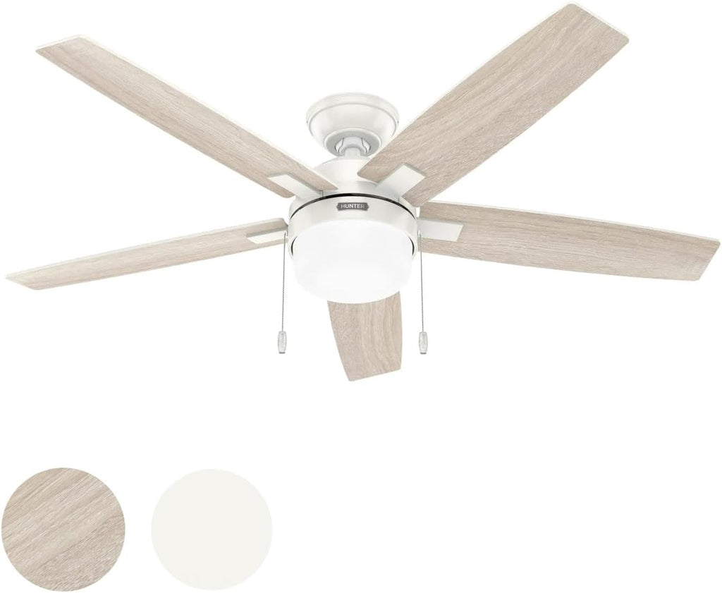 Hunter Fan 52 Inch Fresh White Indoor Ceiling fan with LED Light and Pull Chain for Bedroom, Living Room, Office, Basement, Kitchen, Dining Room (Renewed), CC5C27C73