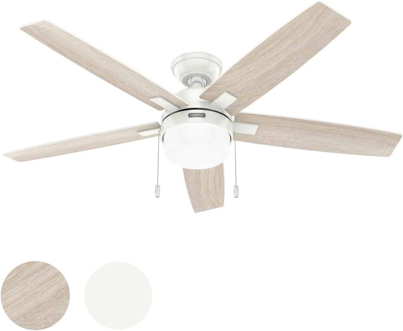 Hunter Fan 52 Inch Fresh White Indoor Ceiling fan with LED Light and Pull Chain for Bedroom, Living Room, Office, Basement, Kitchen, Dining Room (Renewed), CC5C27C73