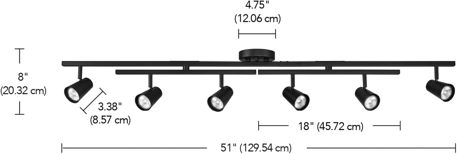 Globe Electric 64000169 51' 6-Light Adjustable Track Lighting, Matte Black, Center Swivel Bars, Pivoting Track Heads, Ceiling Light, Home Improvement