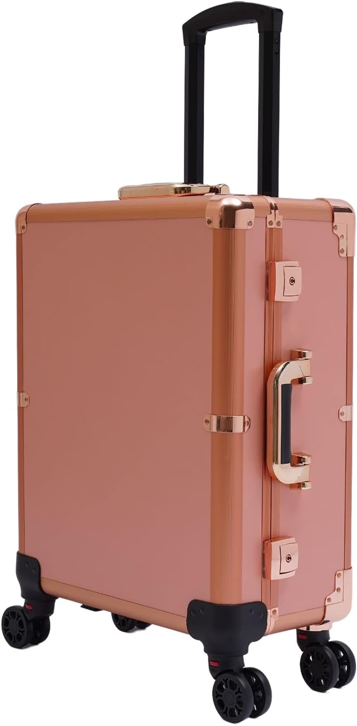 3 Tiers Rolling Makeup Train Case, Portable Makeup Vanity Station 12V Chargeable Cosmetic Trolley Lockable Storage Organizer with LED Light & Mirror & Wheels, Adjustable Height for Travel