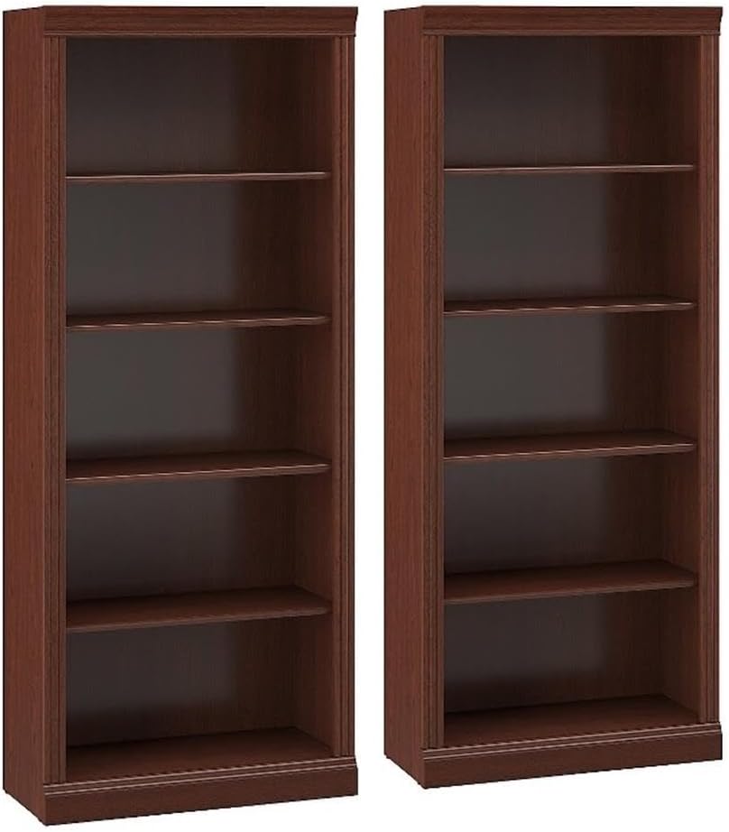 Bush Furniture Saratoga Tall 5 Shelf Bookcase - Set of 2 in Harvest Cherry