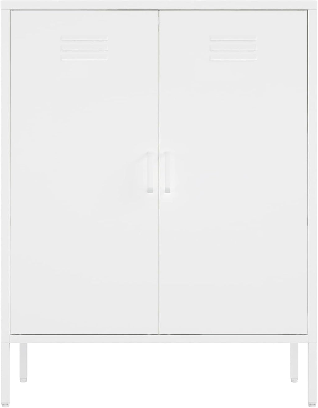 Manhattan Comfort Naomi Modern Metal Accent Cabinet, Minimalist Storage Cabinet with Doors & Adjustable Shelves, Vented Doors, Sturdy Steel Build, Versatile & Multi-Purpose Home Furniture, White