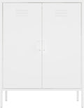 Manhattan Comfort Naomi Modern Metal Accent Cabinet, Minimalist Storage Cabinet with Doors & Adjustable Shelves, Vented Doors, Sturdy Steel Build, Versatile & Multi-Purpose Home Furniture, White