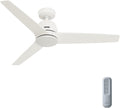 Hunter 52 inch Indoor Ceiling Fan No Light with Remote Control - White Ceiling Fan without Light, Standard Mount, 3 Blades, For Bedroom, Living Room, or Kitchen - Malden 52605, Matte White
