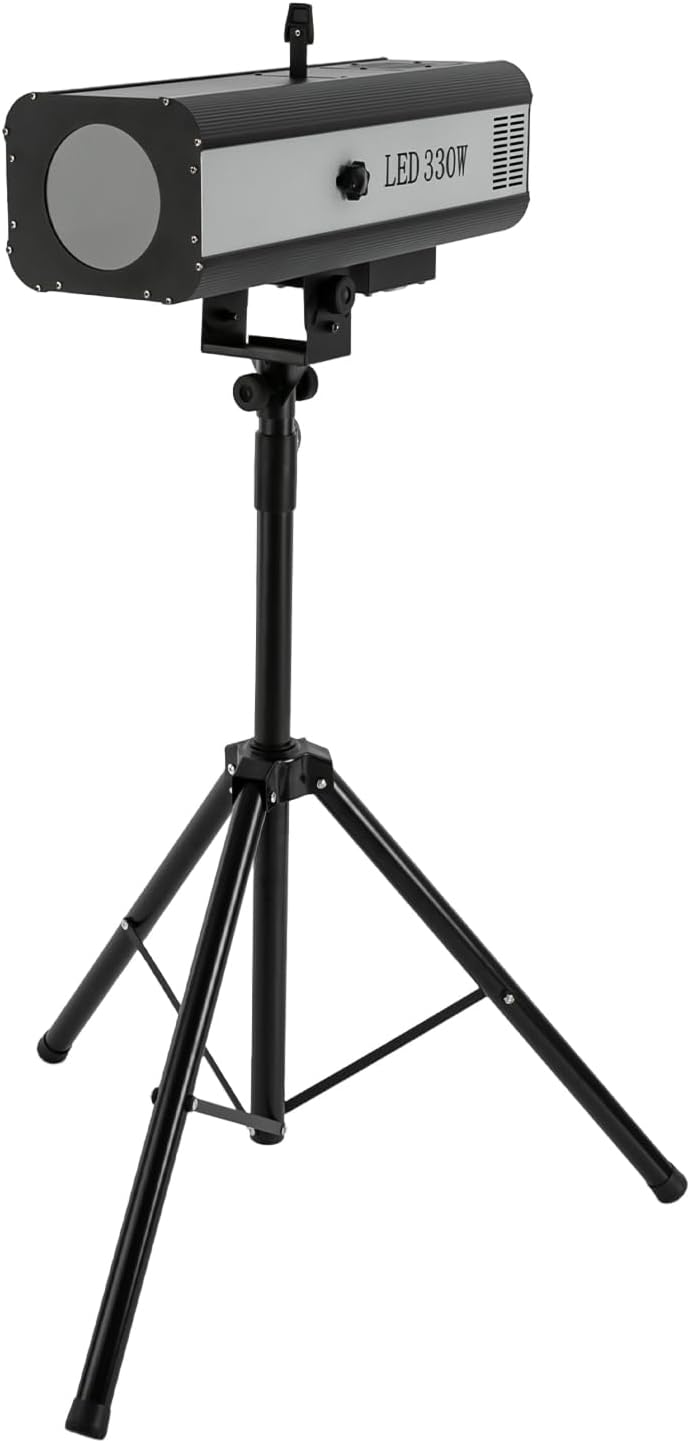 LED Stage Spotlight 330W 110V, DJ LED Lighting Follow Spot with Tripod Bracket Manual Control Follow Spot Light Adjustable Aperture 6 Colors for Party Disco Clubs Stage Effect (330W)