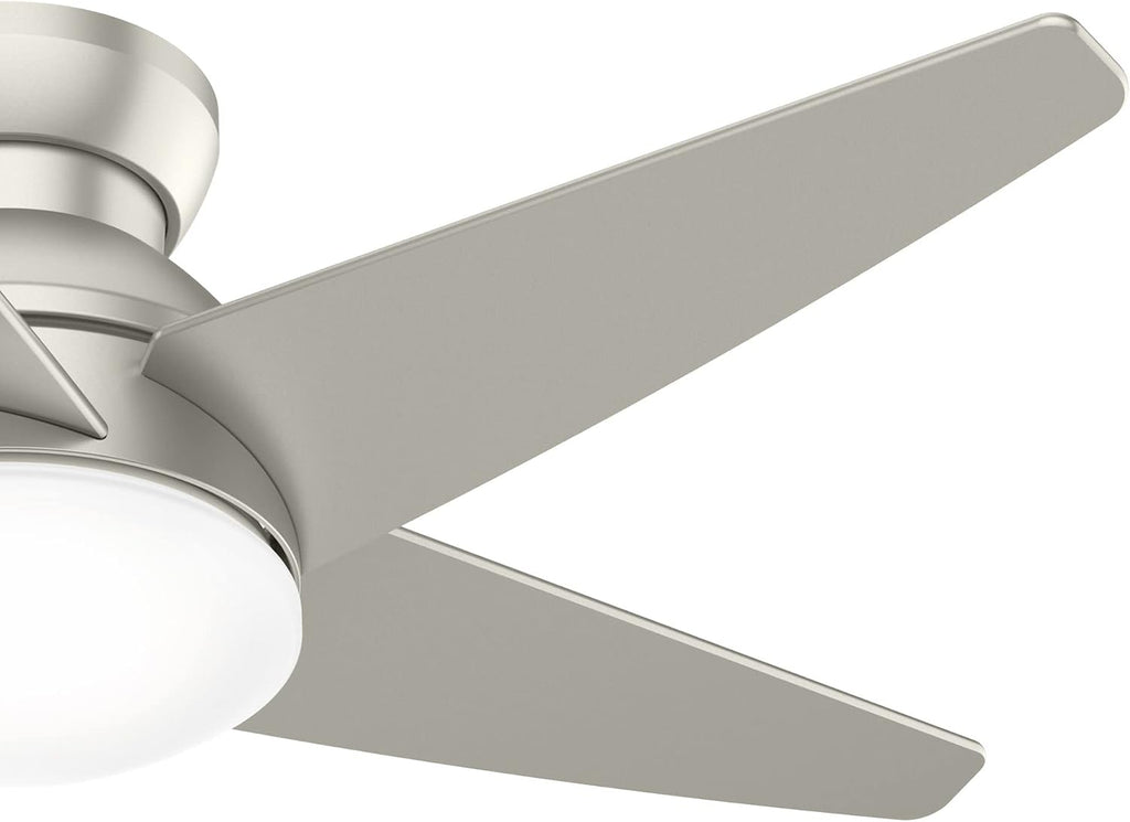 Casablanca 44 inch Indoor Ceiling Fan with LED Light - Low Profile Flush Mount Ceiling Fan for Bedroom, Living Room, or Kitchen, Wall Control, 5 Blades, Includes Bulb - Isotope 51742, Matte Nickel