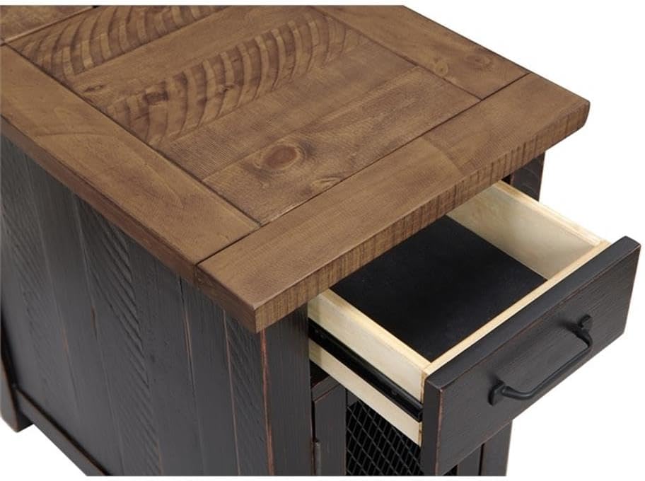 Martin Svensson Home Chairside Table - Antique Black and Honey - Rustic Style - with One Drawer and Cabinet for Storage