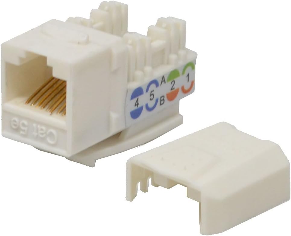 LOGICO Best 100 Pack Cat5e Keystone Ethernet Network Jack Punch Down 45 Degree White 110 8P8C RJ45