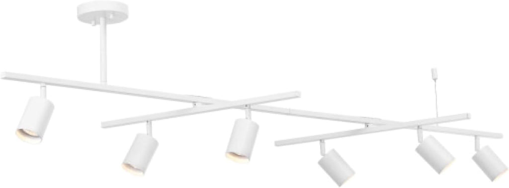 Globe Electric West 64' 6-Light Track Lighting, Matte White, Center Swivel Bars, Bulb Not Included