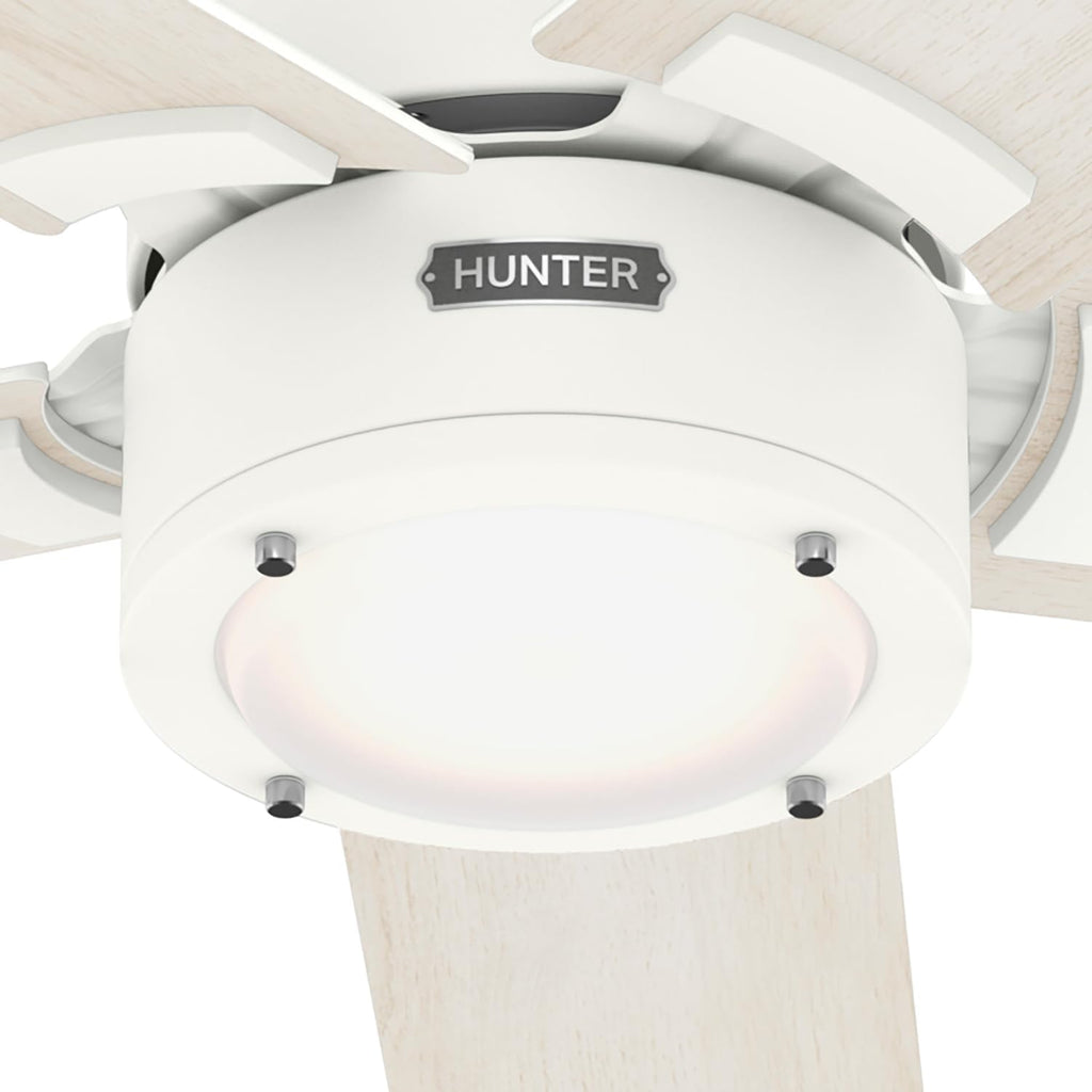 Hunter Fan 52 Inch Fresh White Indoor Ceiling fan with Light and Remote for Bedroom, Living Room, Office, Kitchen (Renewed)