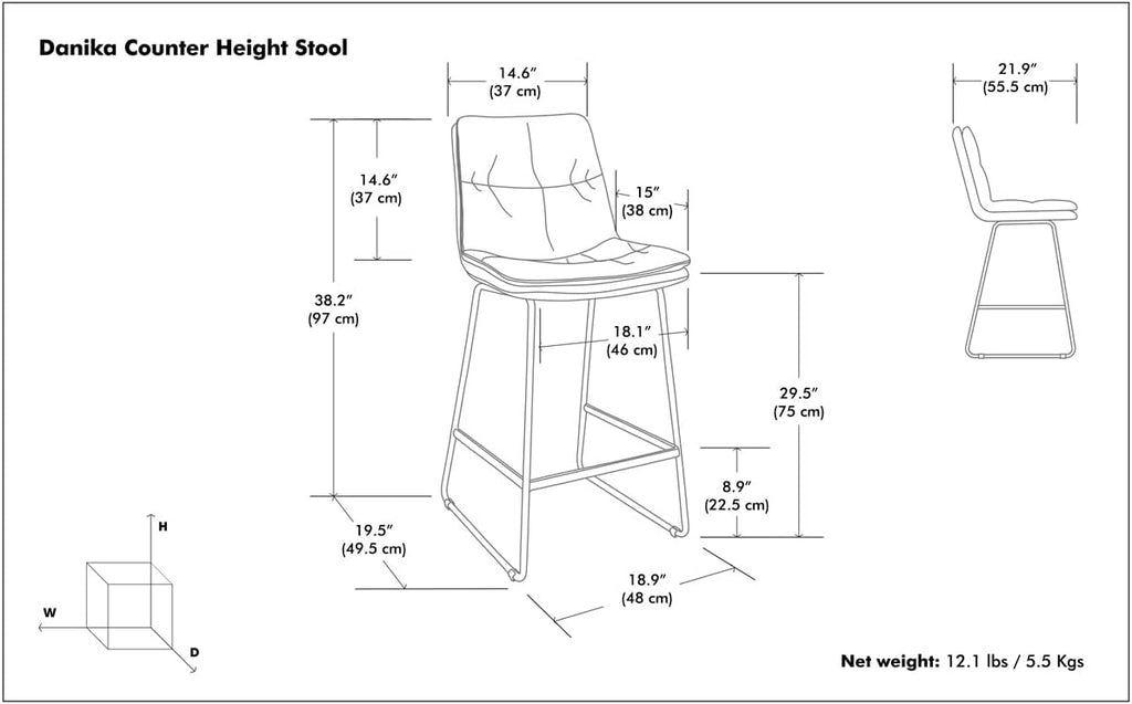 SIMPLIHOME Danika Counter Stools (Set of 2) - 24 Inch Seat Height Upholstered Metal Kitchen Seats in Distressed Charcoal Grey Vegan Faux Leather, Mid Century Seating with Tufted Design and Footrest