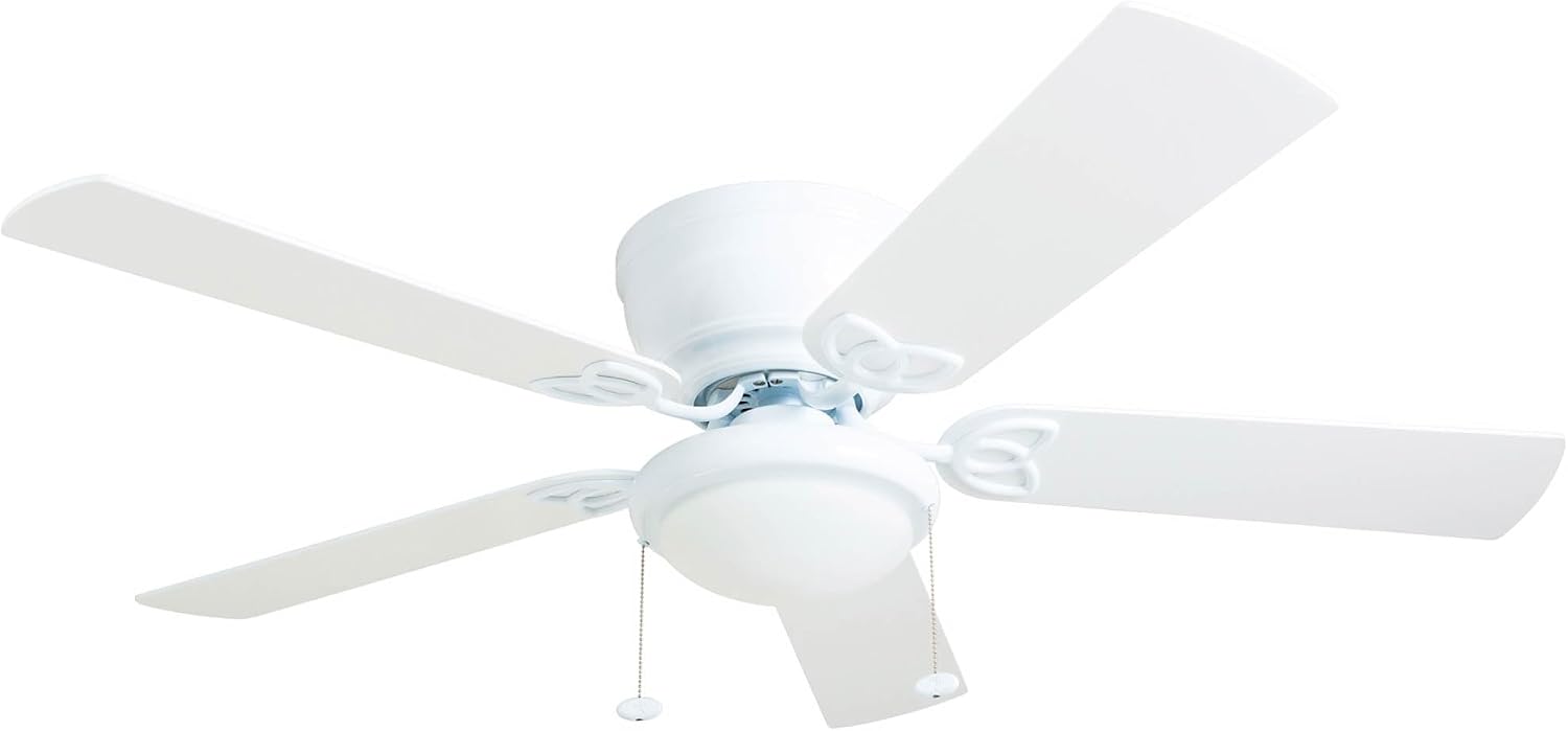 Prominence Home Benton Traditional 52 Inch Ceiling Fan with Light, LED Flush Mount Ceiling Fan, Indoor Fan with 5 Blades, White and Gray Oak Blade Finish Options, White (50852-01)