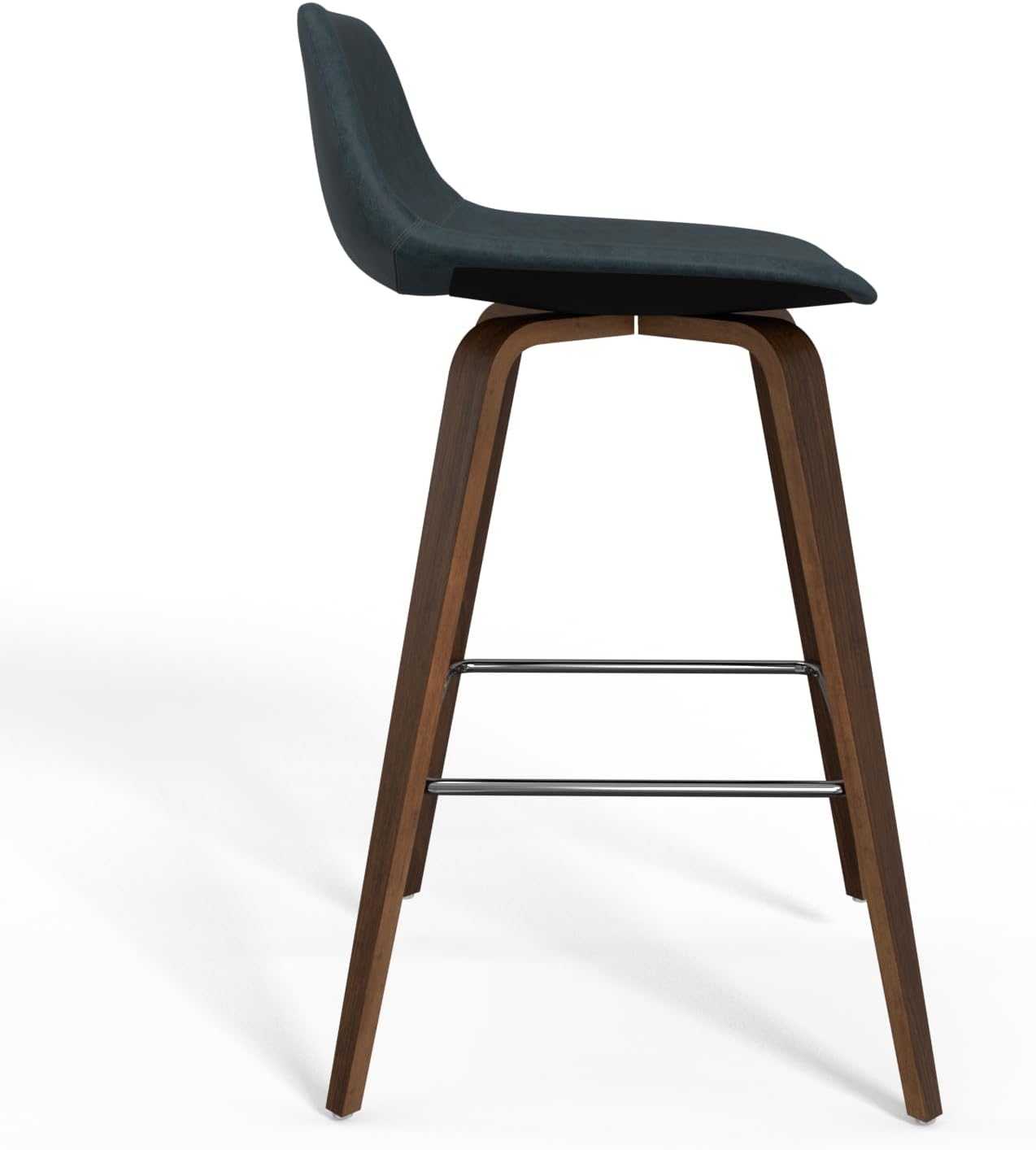 SIMPLIHOME Randolph Counter Stools (Set of 2) - 28 Inch Seat Height Upholstered Bentwood Kitchen Seats in Distressed Blue Vegan Faux Leather, Mid Century Seating with Curved Backrest and Footrest
