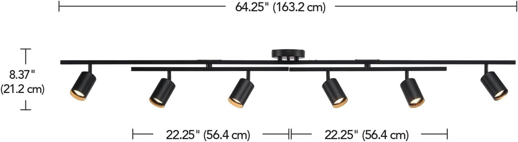 Globe Electric 59463 6-Light Track Lighting, Matte Black Finish, Center Swivel Bars, Adjustable Heads, Dimmable, GU10 Base, Modern Industrial Design