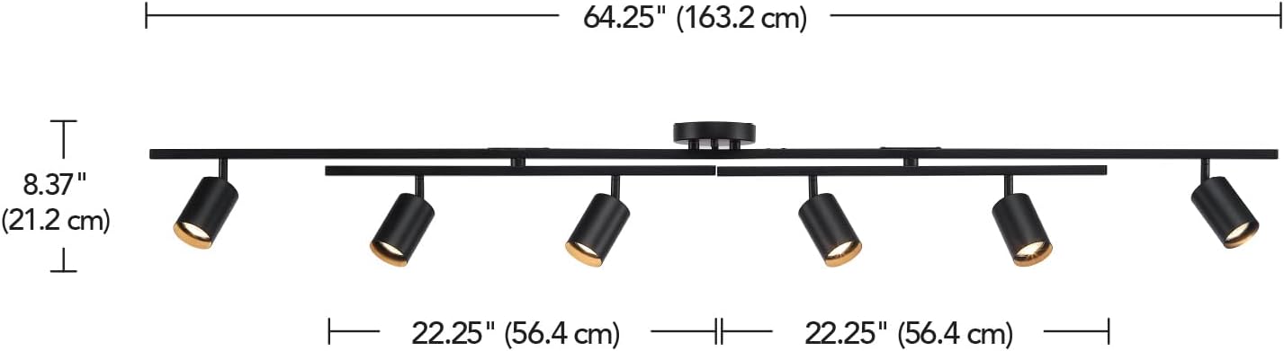 Globe Electric 59463 6-Light Track Lighting, Matte Black Finish, Center Swivel Bars, Adjustable Heads, Dimmable, GU10 Base, Modern Industrial Design