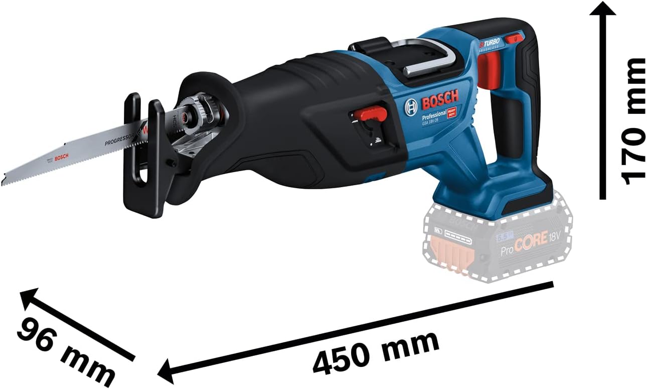 Bosch Professional BITURBO Cordless Reciprocating Saw GSA 18V-28 (Batteries and Charger not Included, in L-BOXX) 06016C0001