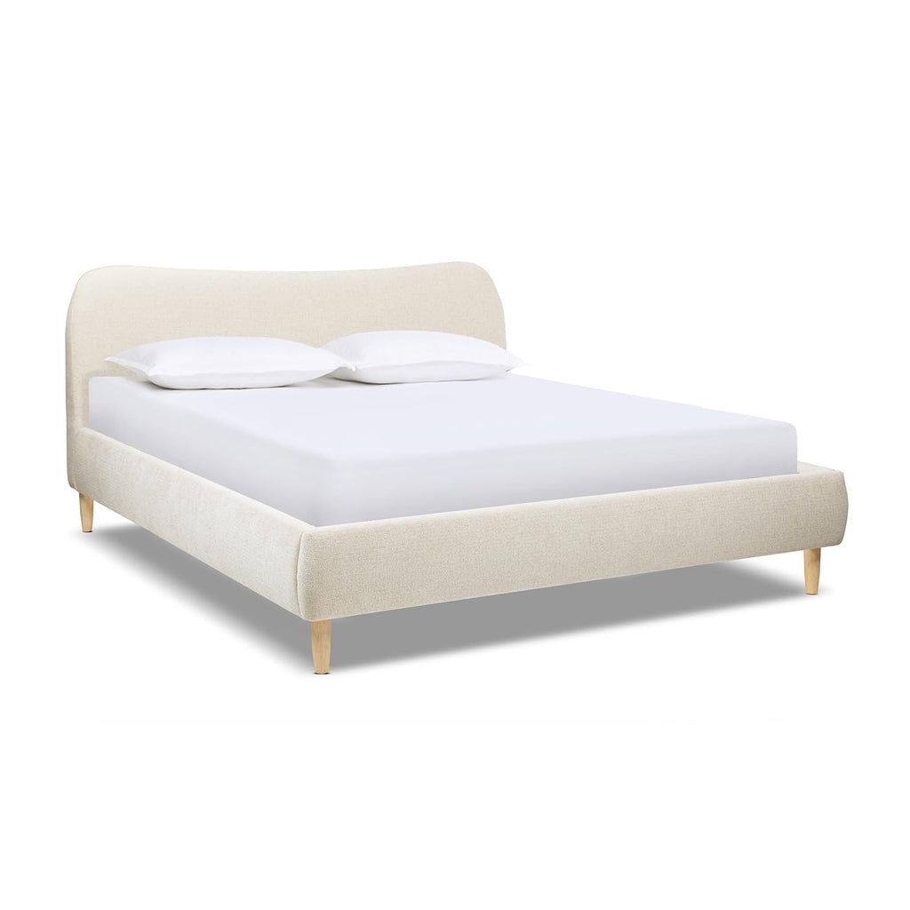 Jennifer Taylor Home Roman Curved Headboard Upholstered Platform Bed, King, Oatmeal Light Beige Chenille