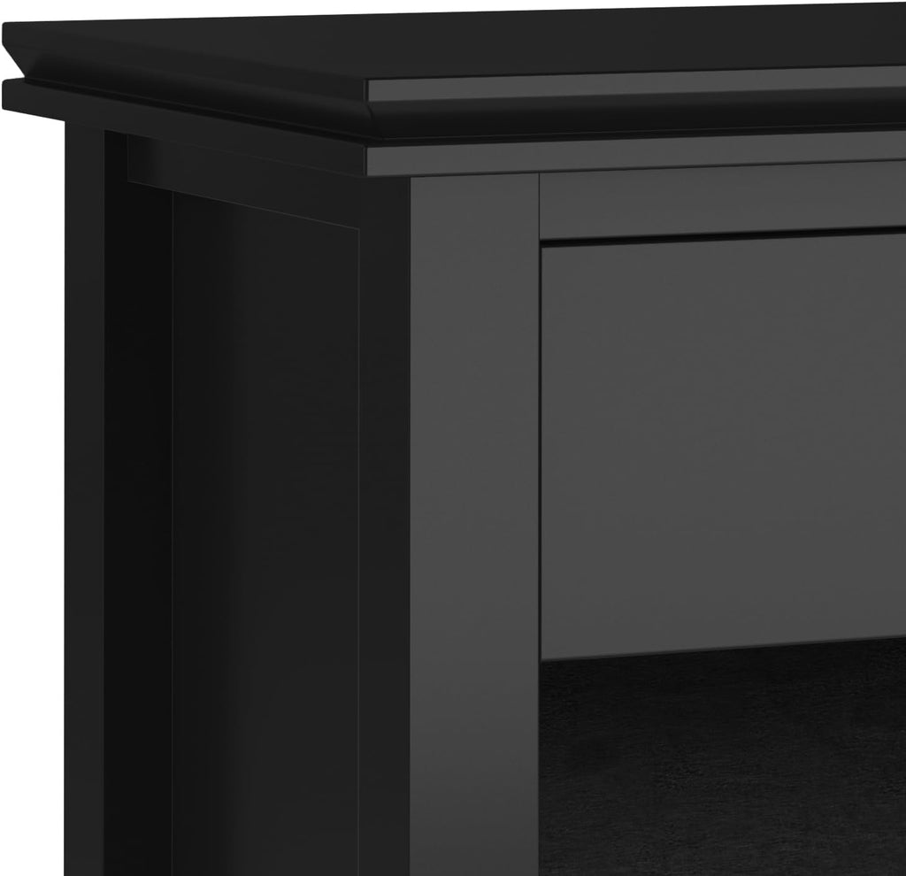 SIMPLIHOME Artisan Bedside Table - 24 inch Wide Solid Wood Nightstand Table in Black, Contemporary Bedroom Side or End Table with 1 Drawer, Open Shelf Storage and Bronze Knobs