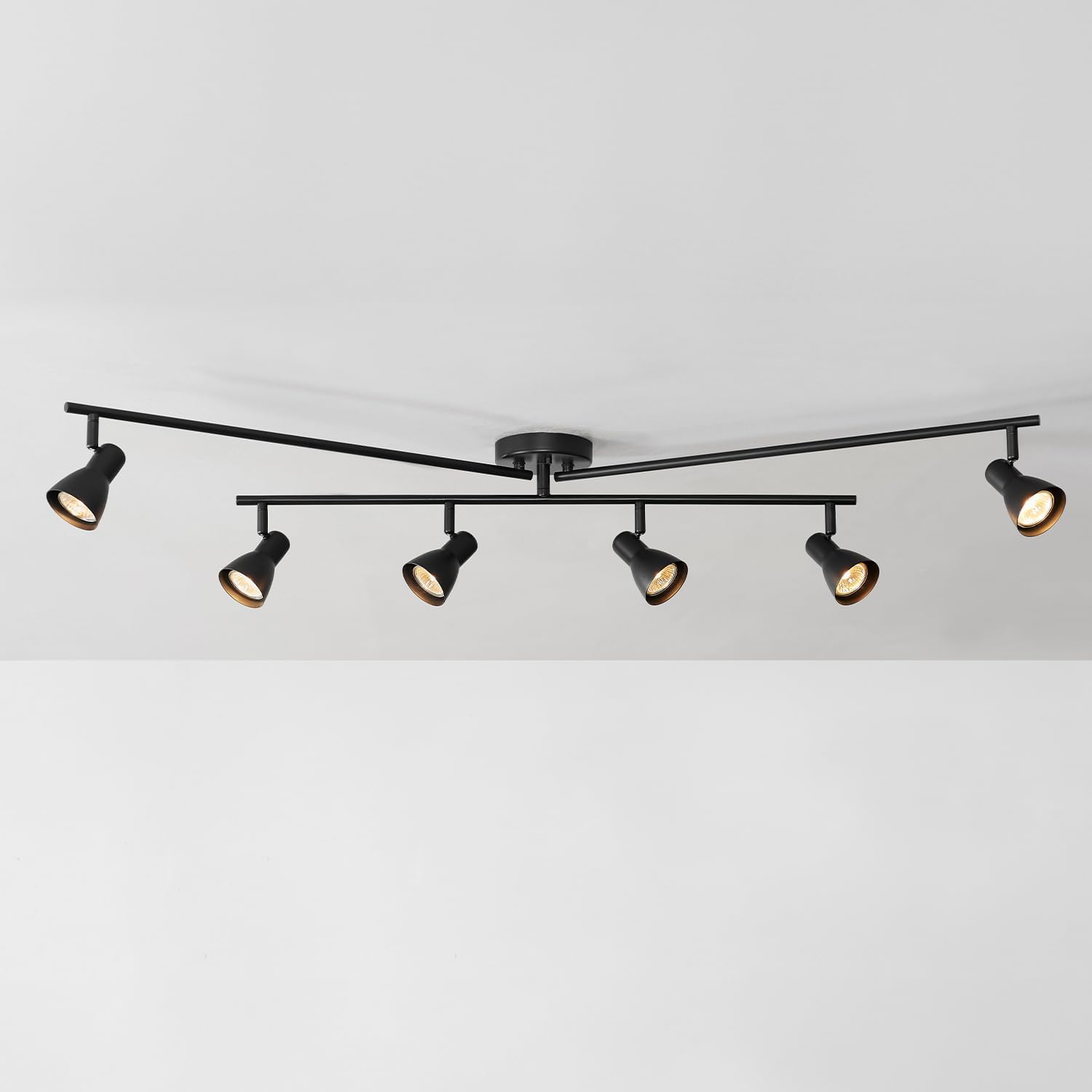 Globe Electric 64000168 51' 6-Light Adjustable Track Lighting, Matte Black, Center Swivel Bar, Moveable Outer Bars, Pivoting Track Heads, Ceiling Light, Home Improvement