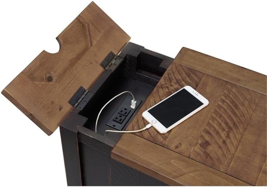 Martin Svensson Home Chairside Table - Antique Black and Honey - Rustic Style - with One Drawer and Cabinet for Storage