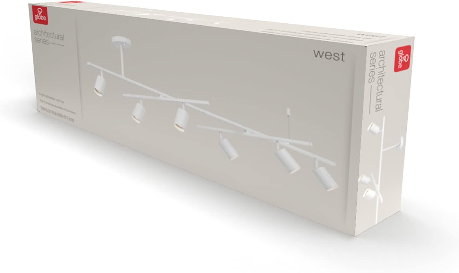 Globe Electric West 64' 6-Light Track Lighting, Matte White, Center Swivel Bars, Bulb Not Included