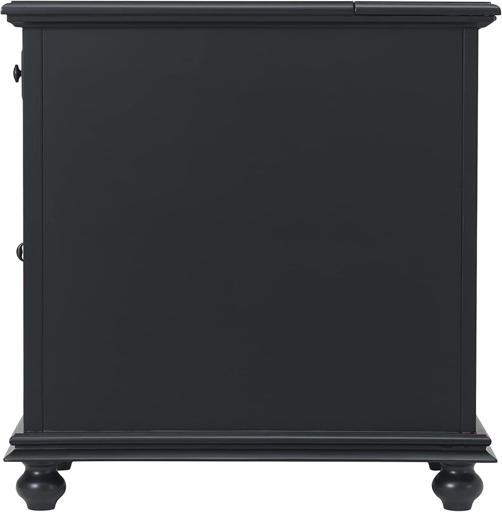 Martin Svensson Home Elegant Chairside End Table with Power — 24″W x 16″D x 25″H, Antique Black — Transitional Painted Accent Table with Flip-Top USB Charging, Drawer & Cabinet Storage