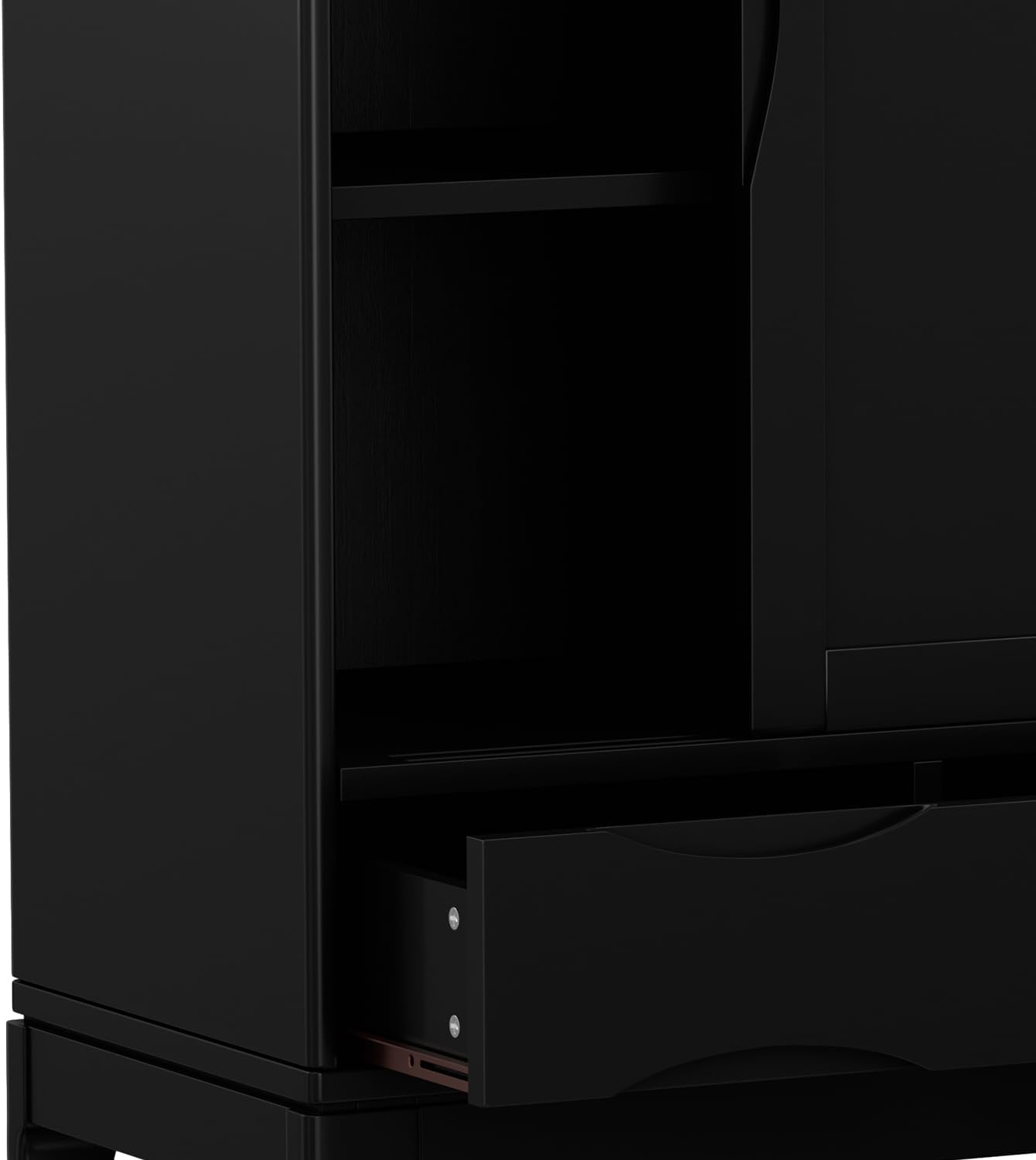 SIMPLIHOME Harper Medium Storage Cabinet - 48 inch Wide Solid Hardwood Sliding Door Cabinet in Black, Mid-Century Modern Cupboard for Living Room or Entryway with 3 Drawers and Tapered Legs