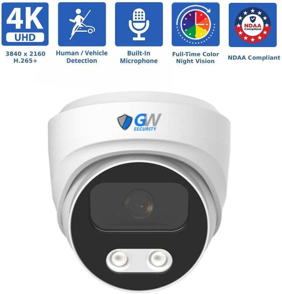 GW Security 128 Channel 12MP NVR 4K Security Camera System with 100 x 8MP PoE Spotlight Color Night Vision Outdoor/Indoor Microphone Dome Cameras, Smart AI Human/Vehicle Detection, 48TB HDD