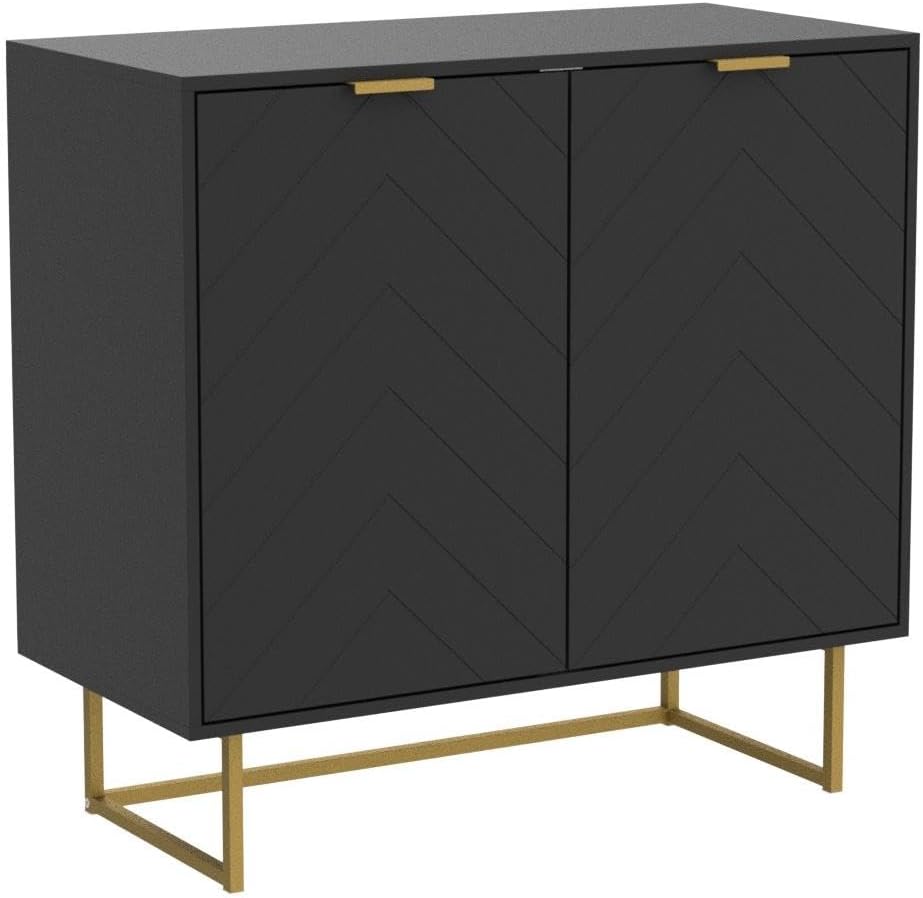 Scurrty Sideboard Buffet, Buffet Cabinet with Storage Set of 2, Sideboard Storage with Adjustable Shelf, Accient Cabinet for Living Room, Kitchen, Black
