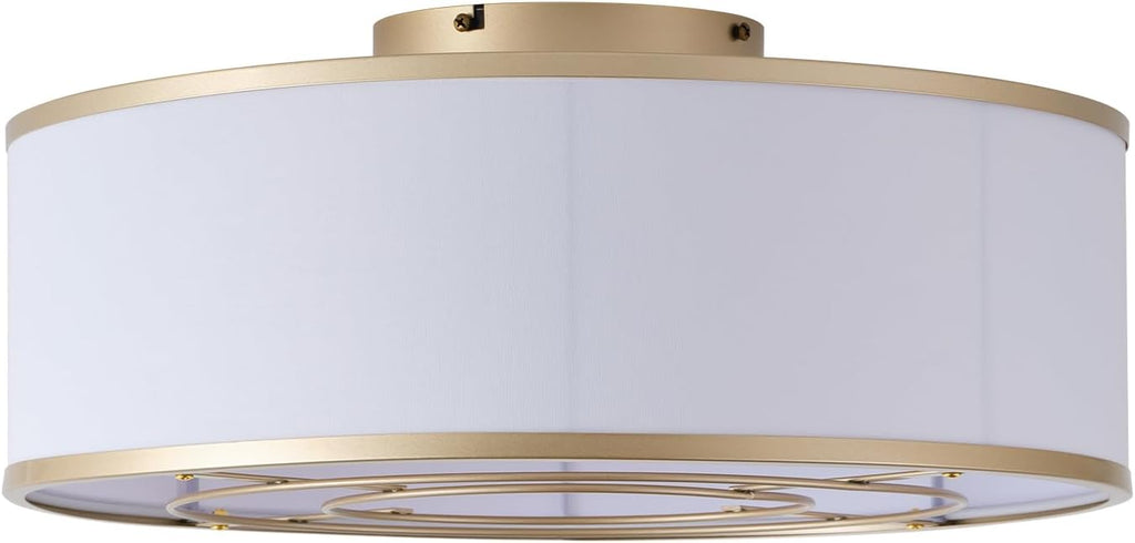 Caged Low Profile Ceiling Fans with Lights, Bladeless Ceiling Fan with lights Remote, Flush Mount Modern Enclosed with 6 Speeds for Bedroom, Kitchen (Gold)