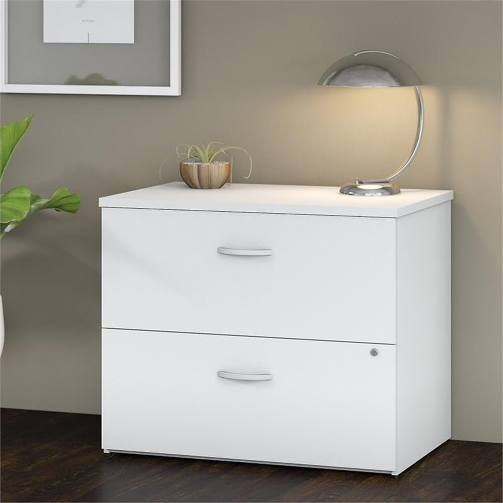 Bush Business Furniture Studio C 2 Drawer Lateral File Cabinet in White - Assembled, Locking Document Storage for Home or Professional Office