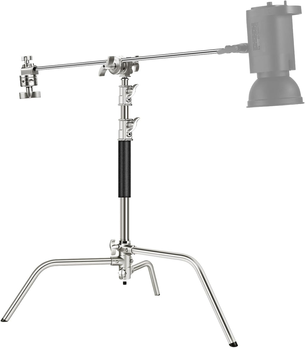 NEEWER Pro 100% Stainless Steel Heavy Duty C Stand with Boom Arm, Max Height 68'/172cm Photography Light Stand with 2.7ft/83cm Holding Arm, 2 Grip Head for Studio Monolight, Softbox, Reflector, SC172