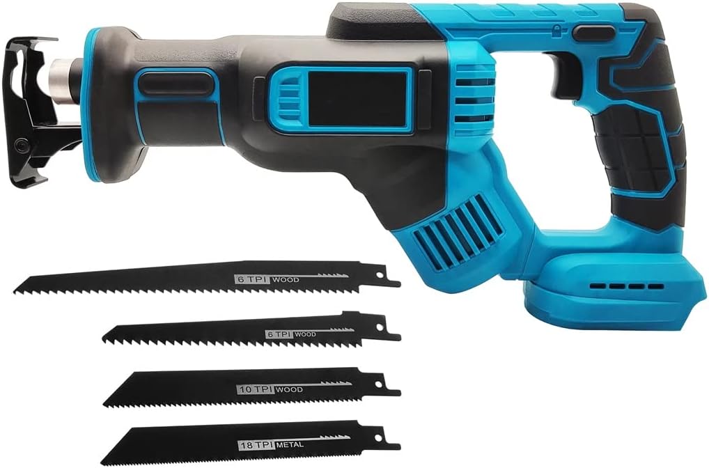 Cordless Reciprocating Saw Power for Wood/Metal Cutting with 4pcs Blades fit 18v Battery