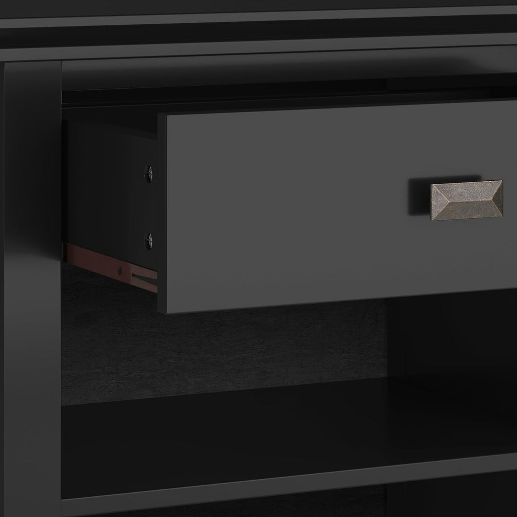 SIMPLIHOME Artisan Bedside Table - 24 inch Wide Solid Wood Nightstand Table in Black, Contemporary Bedroom Side or End Table with 1 Drawer, Open Shelf Storage and Bronze Knobs