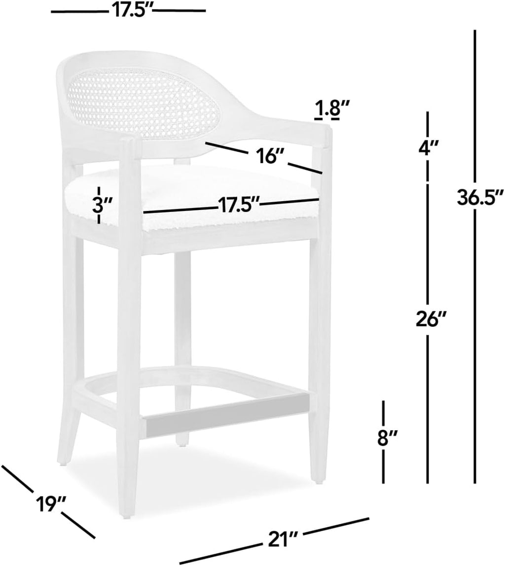 Jennifer Taylor Home Americana Mid-Century Modern 26' Cane Back Counter Stool, Two-Tone Neutral Gray Polyester Wool Blend