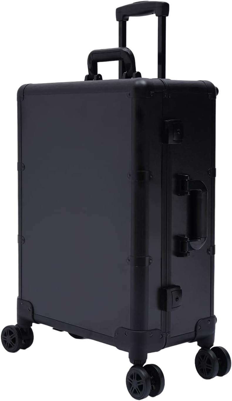 3-Tiers Rolling Makeup Train Case, Professional Makeup Train Case With Wheels Trolley Salon Barber Cosmetic Train Trolley w/LED LIght & Keys & Mirror for Make Up Hairstylists Nail Tech (Black)