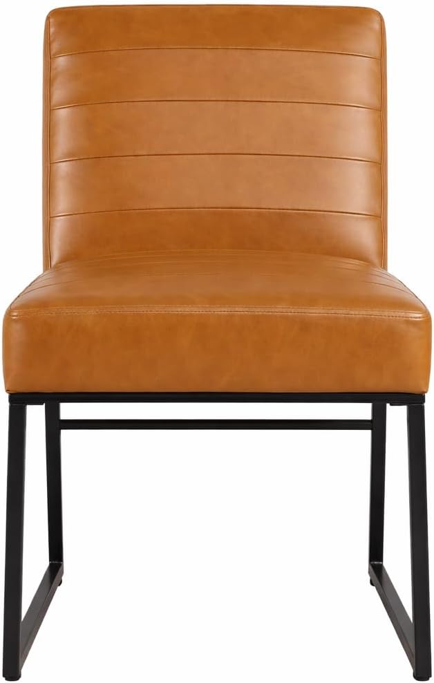 HomePop Channeled Metal Dining Chair - Caramel Brown Faux Leather (Single Pack)